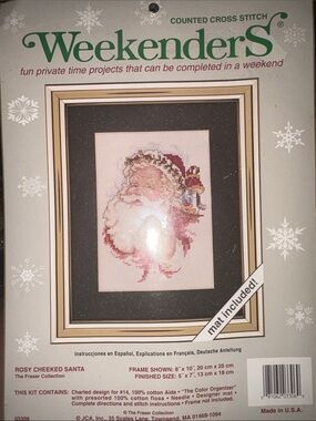 Vintage Weekenders Santa Portrait Cross Stitch Kit in Red, Cream, Pink